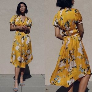 Current Air Floral Midi Dress in Marigold Sm,med